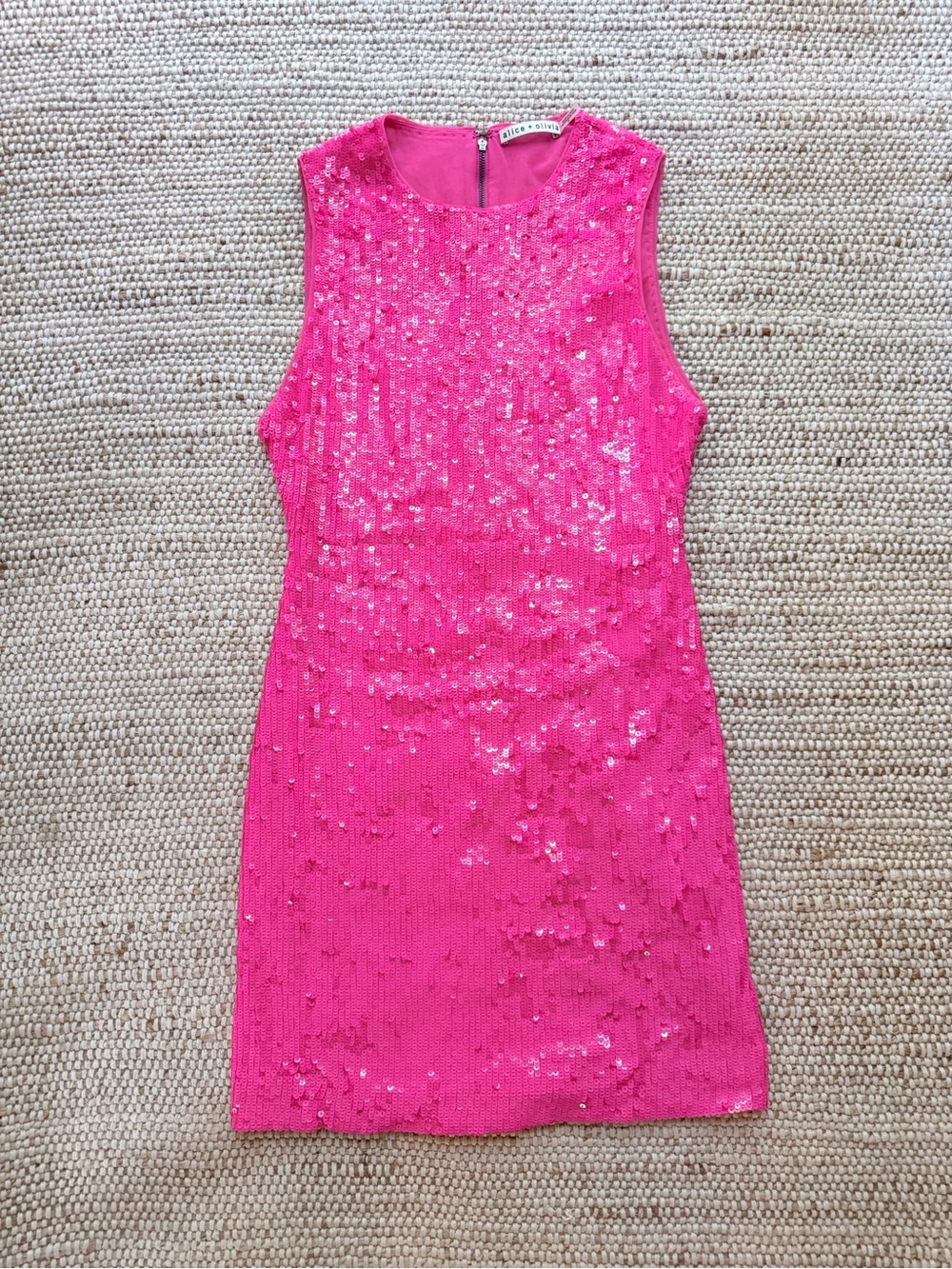 Alice + Olivia Delora Sequin Mini Dress Pink Neon Pink Cocktail Dress Size 8